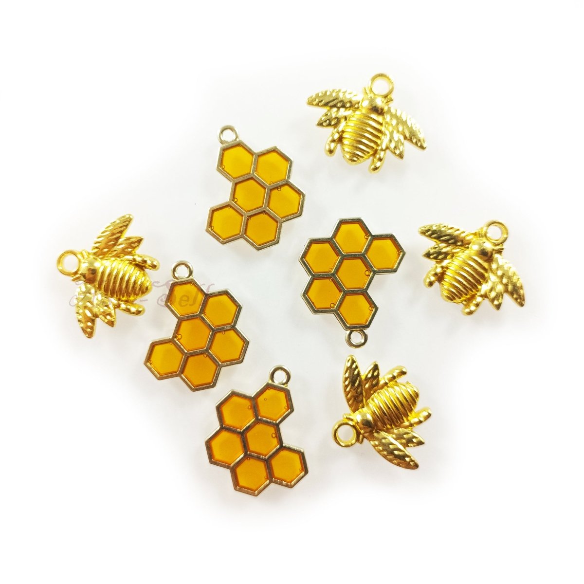 Enamel Bees Honeycomb Loop Pendant Charms Lobster Claw DIY Jewellery Making Bracelet Necklace - 8pcs Bees Honeycomb Set 2 - Asia Sell