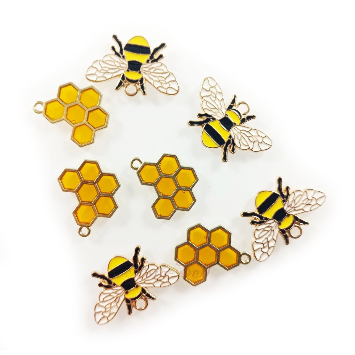 Enamel Bees Honeycomb Loop Pendant Charms Lobster Claw DIY Jewellery Making Bracelet Necklace - 8pcs Bees Honeycomb Set 5 - Asia Sell