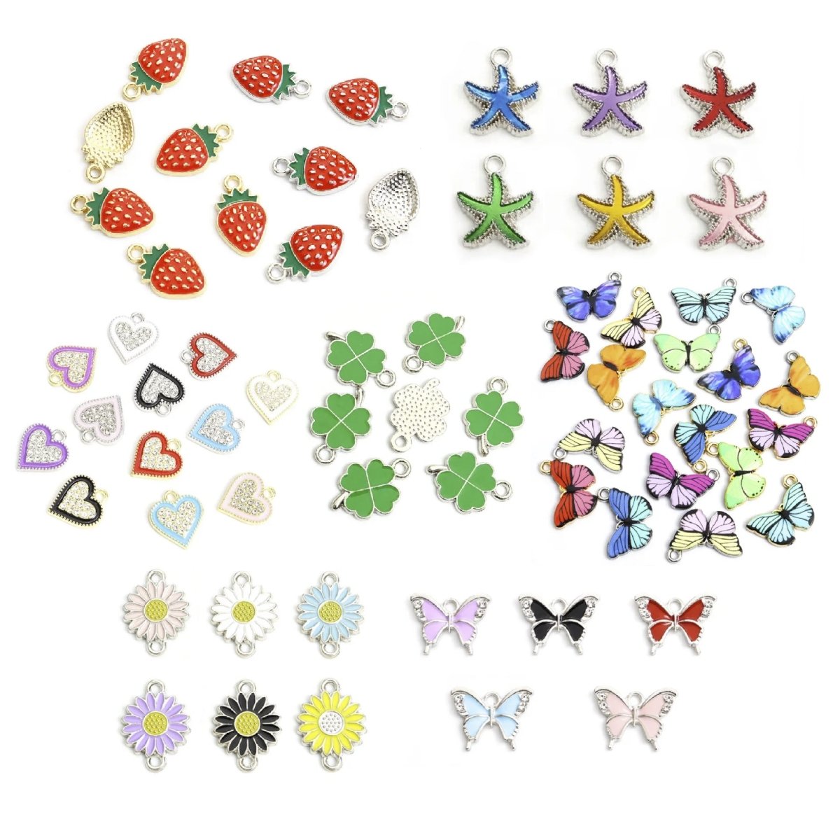 Enamel Charms Heart Sunflower Starfish Strawberry Butterfly Pendant Loop DIY Jewellery Making Bracelet Necklace - 4-Leaf Clovers - Asia Sell