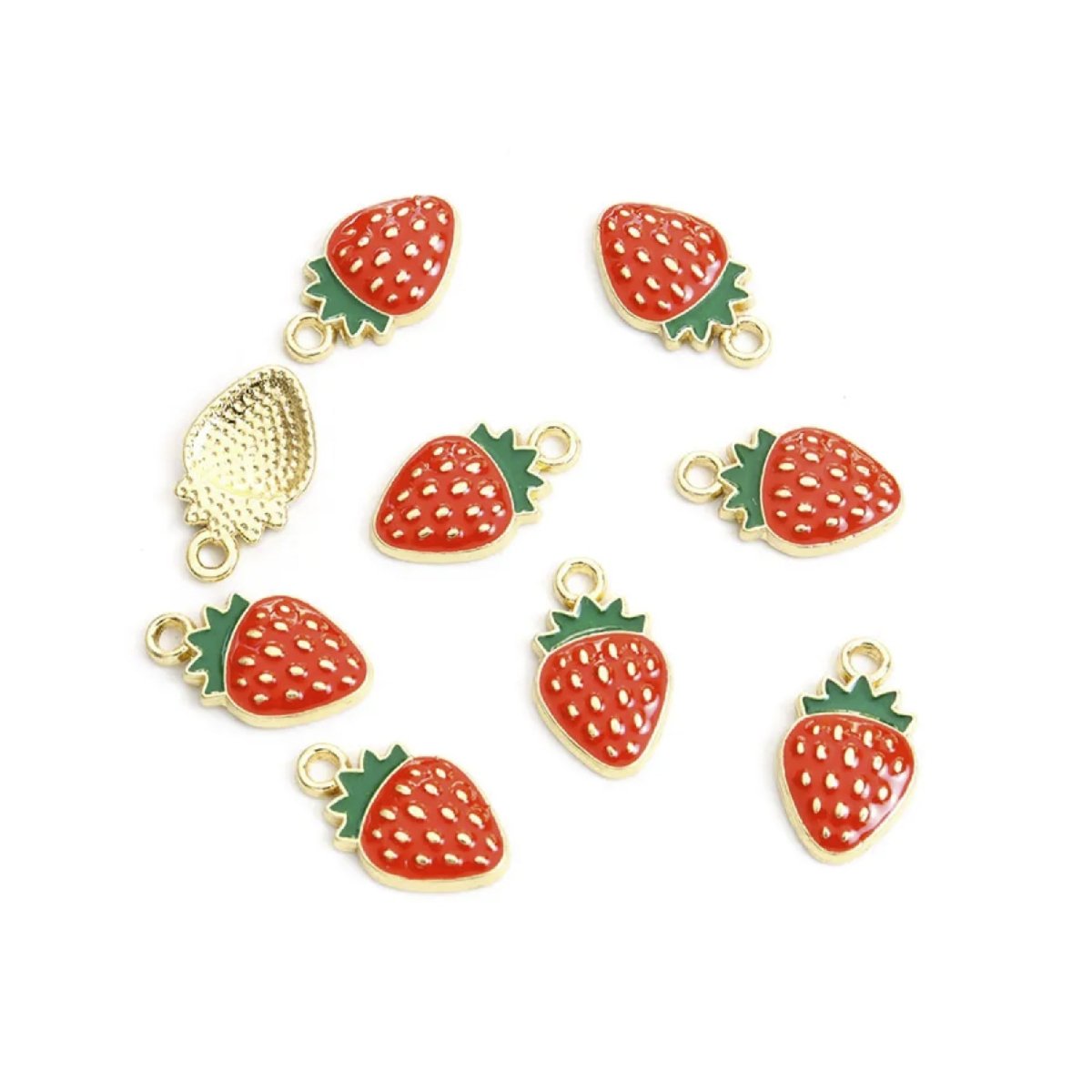 Enamel Charms Heart Sunflower Starfish Strawberry Butterfly Pendant Loop DIY Jewellery Making Bracelet Necklace - Strawberries Gold Colour - Asia Sell