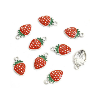 Enamel Charms Heart Sunflower Starfish Strawberry Butterfly Pendant Loop DIY Jewellery Making Bracelet Necklace - Strawberries Silver Colour - Asia Sell