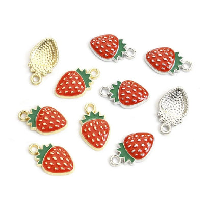 Enamel Charms Heart Sunflower Starfish Strawberry Butterfly Pendant Loop DIY Jewellery Making Bracelet Necklace - Strawberries Silver Gold Colours - Asia Sell