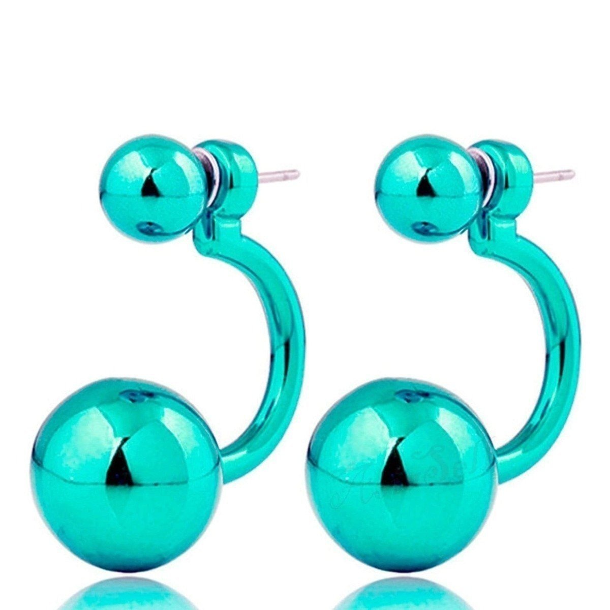 Gorgeous Round Double Earrings Womens Lovely Charm Ball Stud Earring Beautiful - Aqua - Asia Sell