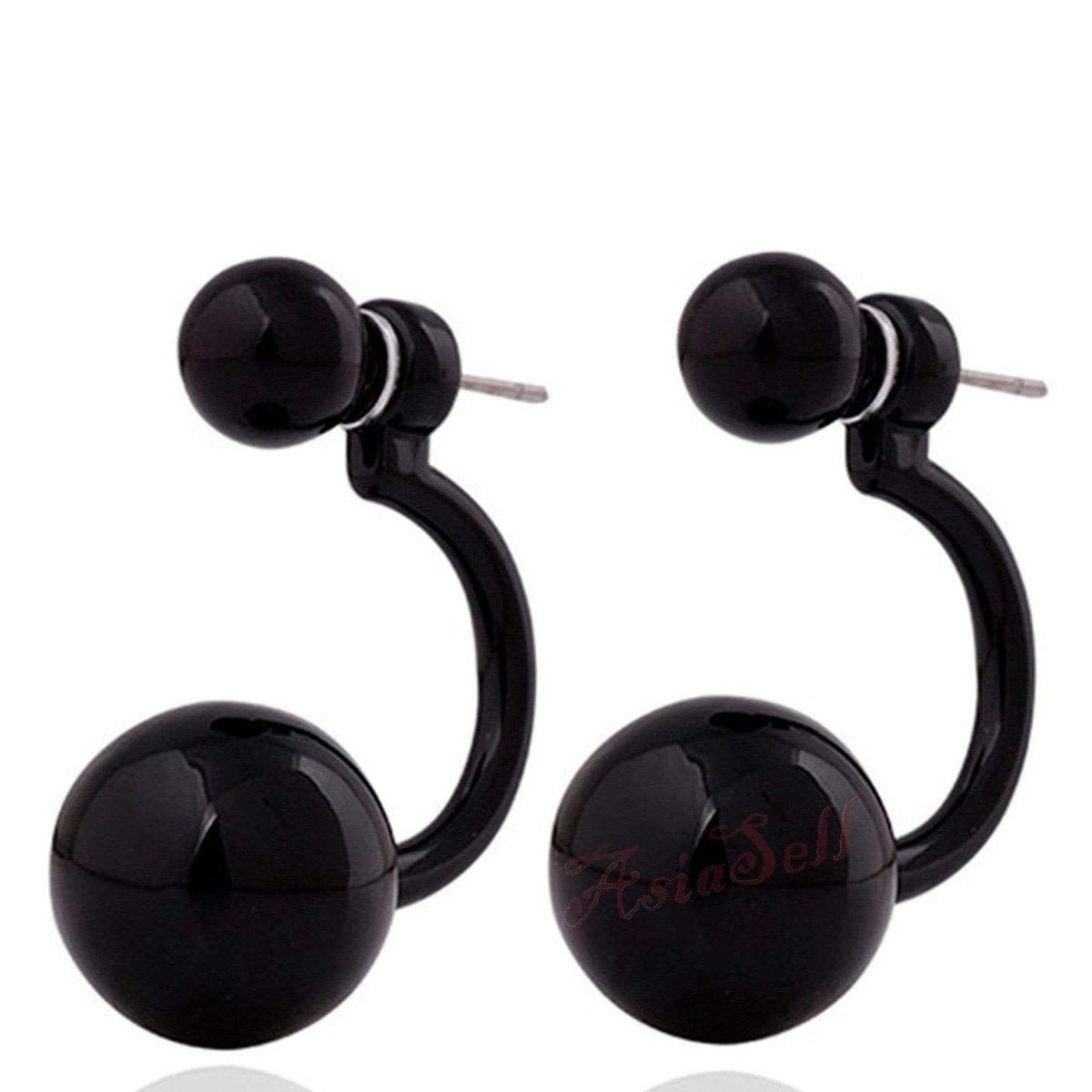 Gorgeous Round Double Earrings Womens Lovely Charm Ball Stud Earring Beautiful - Black - Asia Sell