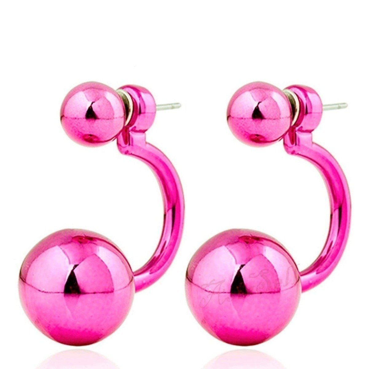 Gorgeous Round Double Earrings Womens Lovely Charm Ball Stud Earring Beautiful - Pink - Asia Sell