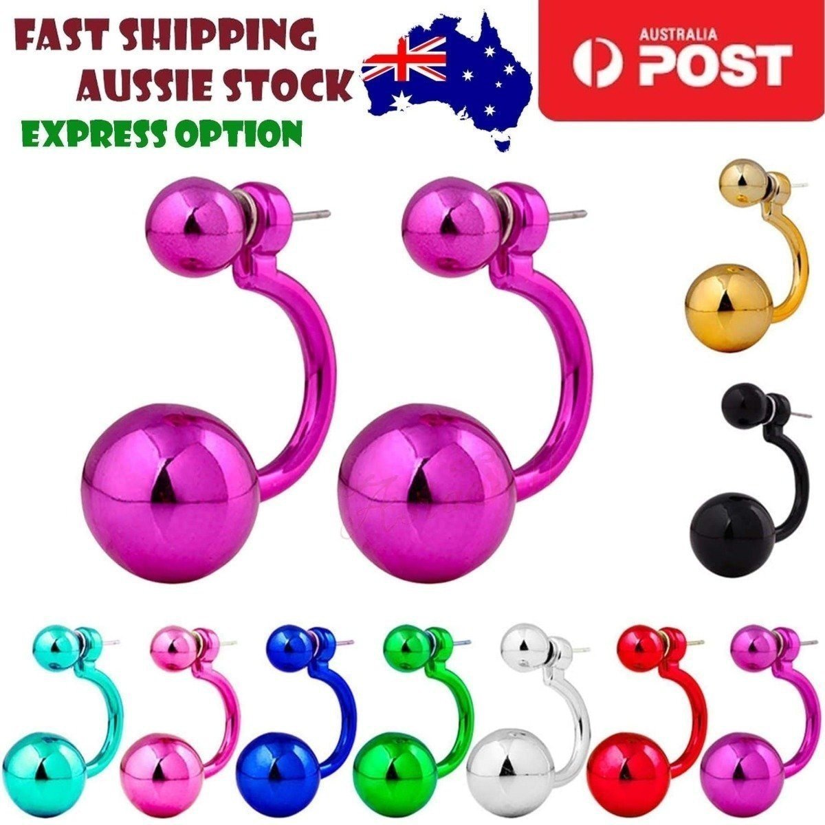 Gorgeous Round Double Earrings Womens Lovely Charm Ball Stud Earring Beautiful - Purple - Asia Sell