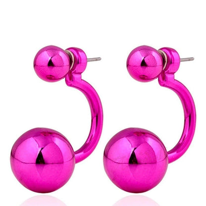 Gorgeous Round Double Earrings Womens Lovely Charm Ball Stud Earring Beautiful - Purple - Asia Sell