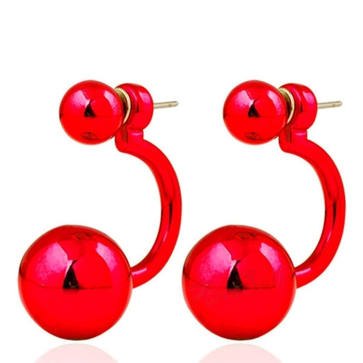 Gorgeous Round Double Earrings Womens Lovely Charm Ball Stud Earring Beautiful - Red - Asia Sell