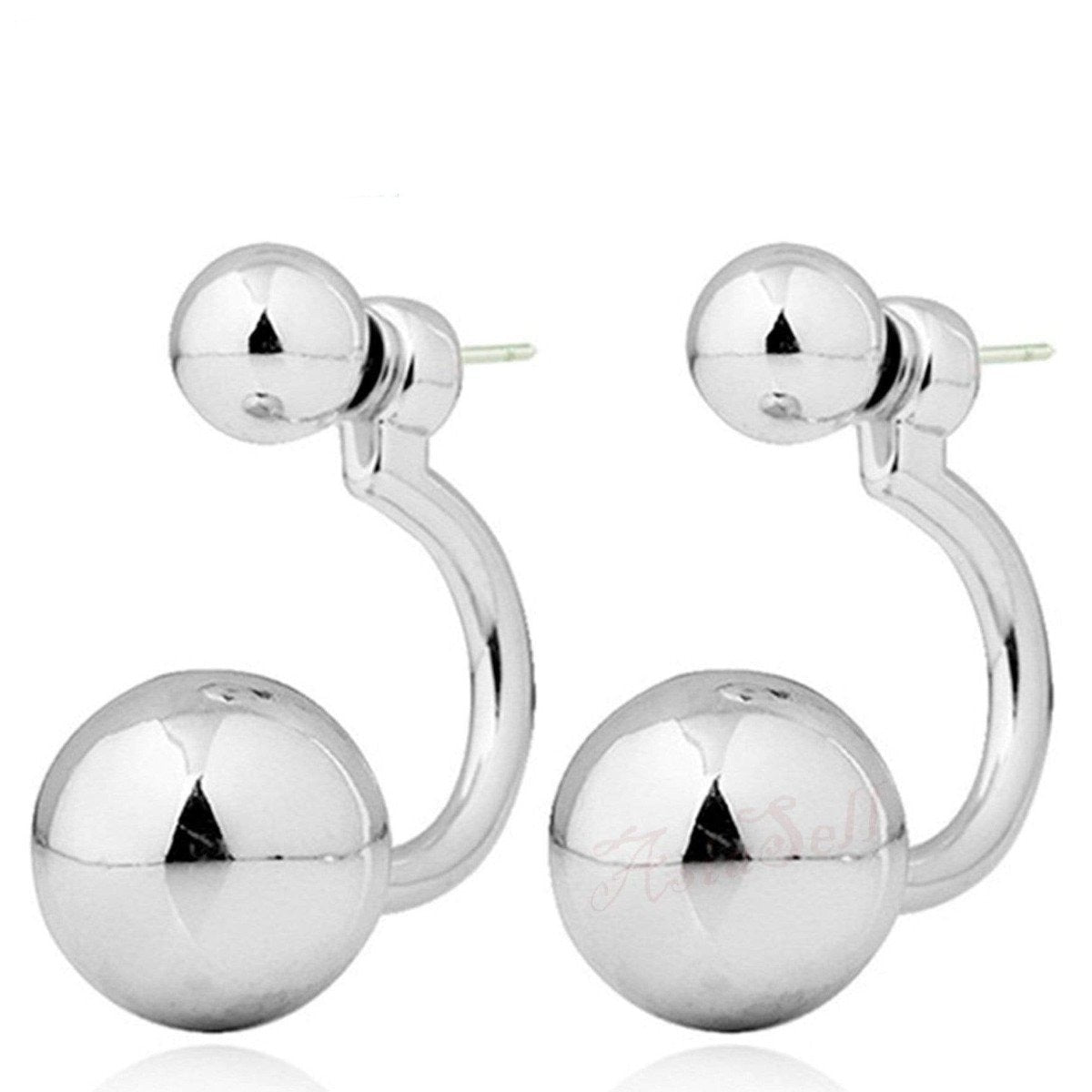 Gorgeous Round Double Earrings Womens Lovely Charm Ball Stud Earring Beautiful - Silver - Asia Sell