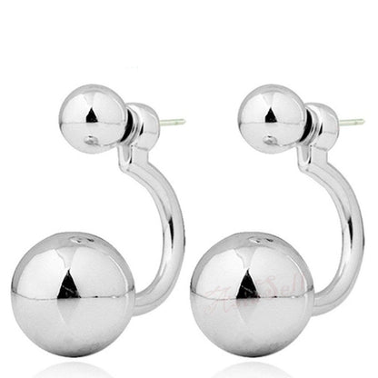 Gorgeous Round Double Earrings Womens Lovely Charm Ball Stud Earring Beautiful - Silver - Asia Sell