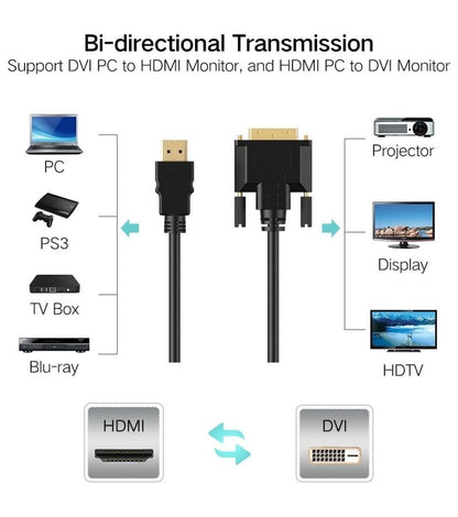 HDMI to DVI Cable 24+1 Pin Adaptor 4K Bi-Directional Male to HDMI Male Converter - 0.5m - Asia Sell