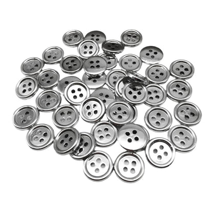 10/50/100pcs 13mm Plastic Shiny Metallic Round 4 Holes Shirt Flatback Buttons DIY Sewing Accessories Silver Gold Brass