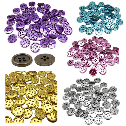 10/50/100pcs 13mm Plastic Shiny Metallic Round 4 Holes Shirt Flatback Buttons DIY Sewing Accessories Silver Gold Brass