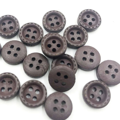 100pcs 9mm Round Dotted Line Wood Buttons Handwork Sewing Scrapbooking Clothing Crafts Gift Card DIY Handmade