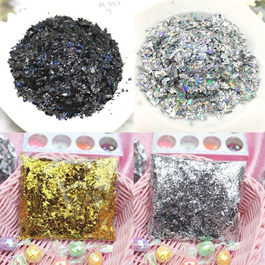 Holographic Nail Decoration Flakes Glitter DIY Nail Art 3D Black Gold Silver - Set C - Silver - Asia Sell