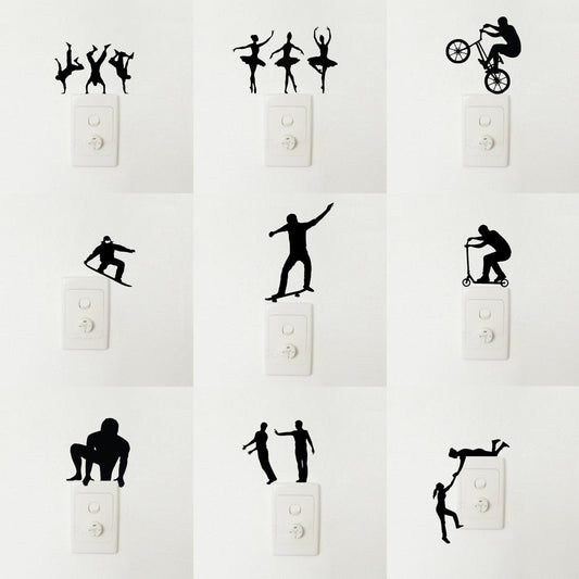 Light Switch Wall Stickers Sports Breakdancing Ballet Snowboarding Skating Stunt Bike Scooter Black - Ballet - Asia Sell