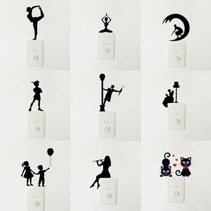 Light Switch Wall Stickers Surfing Ballet Yoga Kids Balloons Flute Kitten Cat Black - Ballet - Asia Sell