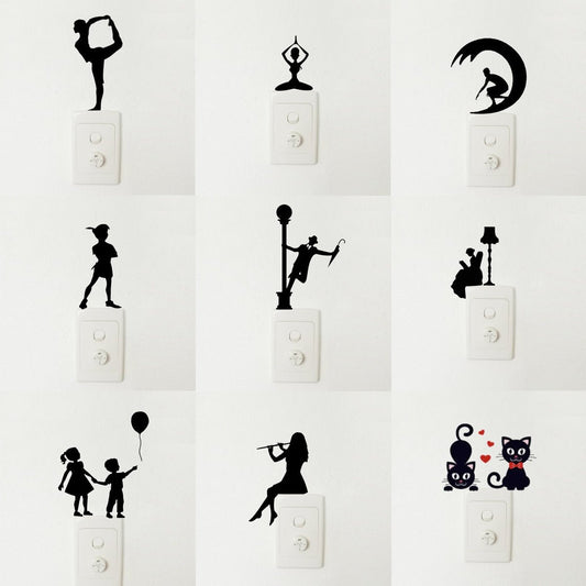 Light Switch Wall Stickers Surfing Ballet Yoga Kids Balloons Flute Kitten Cat Black - Ballet - Asia Sell