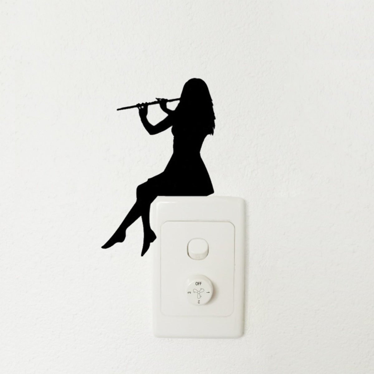 Light Switch Wall Stickers Surfing Ballet Yoga Kids Balloons Flute Kitten Cat Black - Flutist - Asia Sell