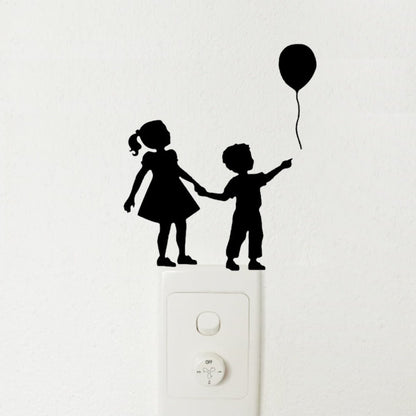 Light Switch Wall Stickers Surfing Ballet Yoga Kids Balloons Flute Kitten Cat Black - Kids Playing - Asia Sell