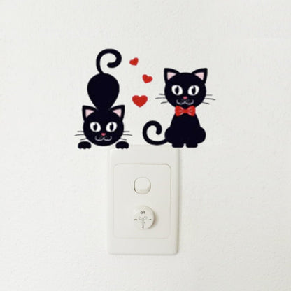 Light Switch Wall Stickers Surfing Ballet Yoga Kids Balloons Flute Kitten Cat Black - Kittens with Bowties - Asia Sell