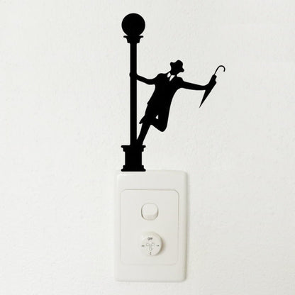 Light Switch Wall Stickers Surfing Ballet Yoga Kids Balloons Flute Kitten Cat Black - Man with Umbrella - Asia Sell