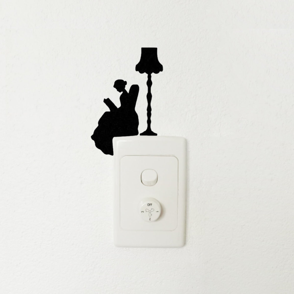 Light Switch Wall Stickers Surfing Ballet Yoga Kids Balloons Flute Kitten Cat Black - Woman Reading - Asia Sell