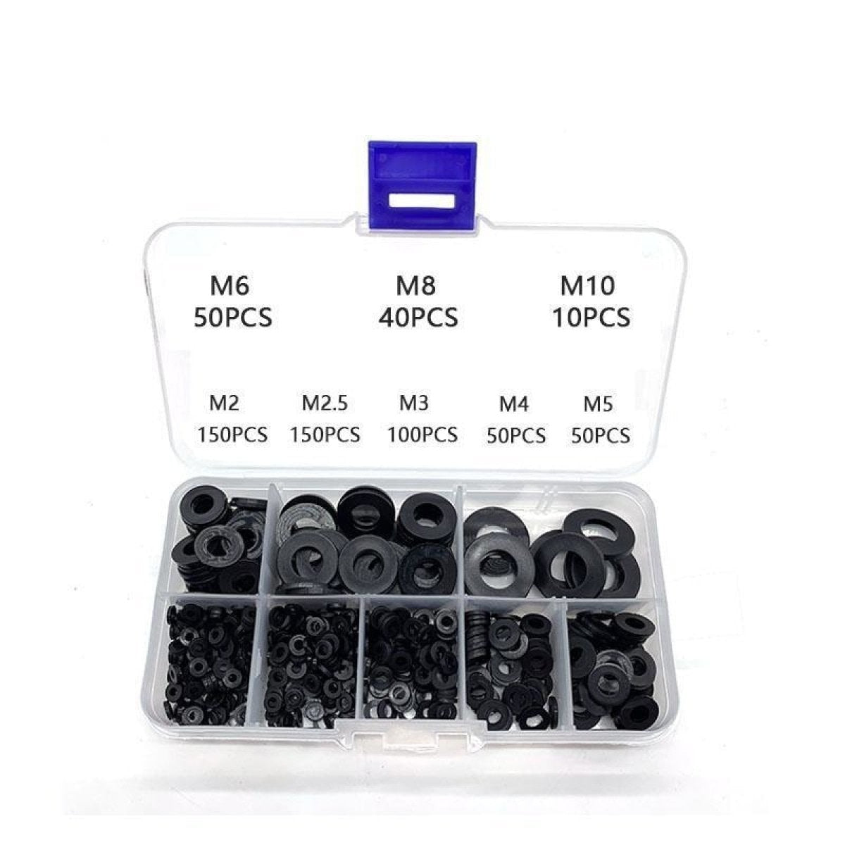 M2 M3 M4 M5 M6 M8 M10 Black Washer Insulation Gasket Washers Kit Tool - 600pcs Black M2-M10 Kit 3 - Asia Sell