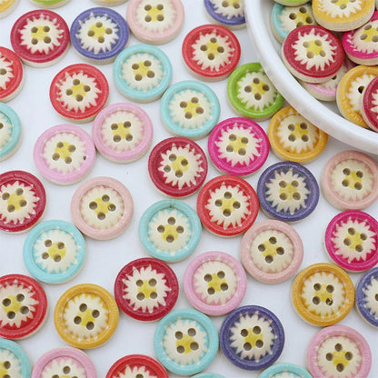 25pcs 4-Hole Flower Daisy Buttons Design Multicoloured 15mm Painted Edge