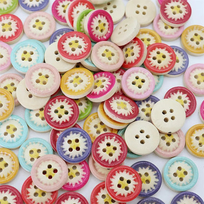 25pcs 4-Hole Flower Daisy Buttons Design Multicoloured 15mm Painted Edge