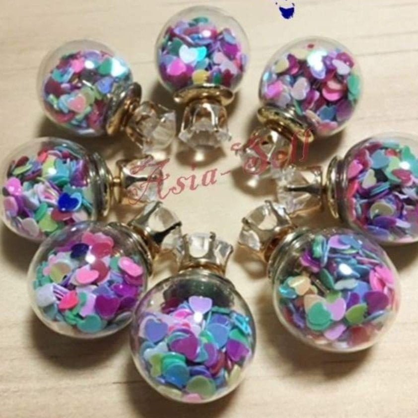 Multicolour Glass Crystal Stud Earring Love Hearts Double Sided Pearl Earrings - - Asia Sell