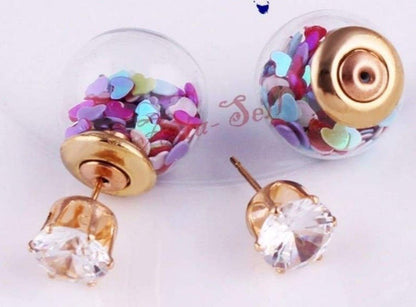 Multicolour Glass Crystal Stud Earring Love Hearts Double Sided Pearl Earrings - - Asia Sell