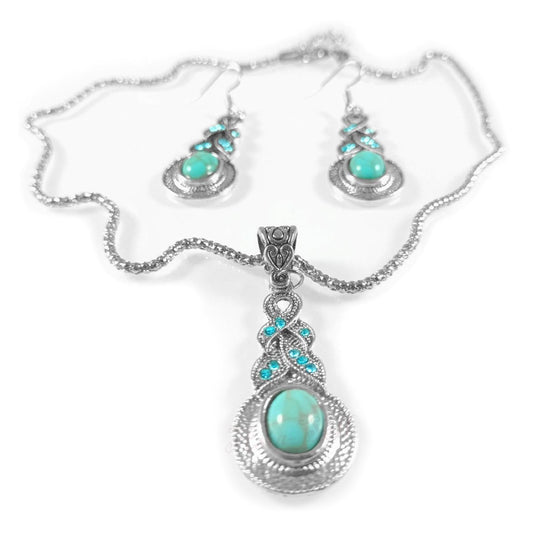 Necklace Earring Set Retro Blue Rhinestone Opaque Costume Fashion - - Asia Sell