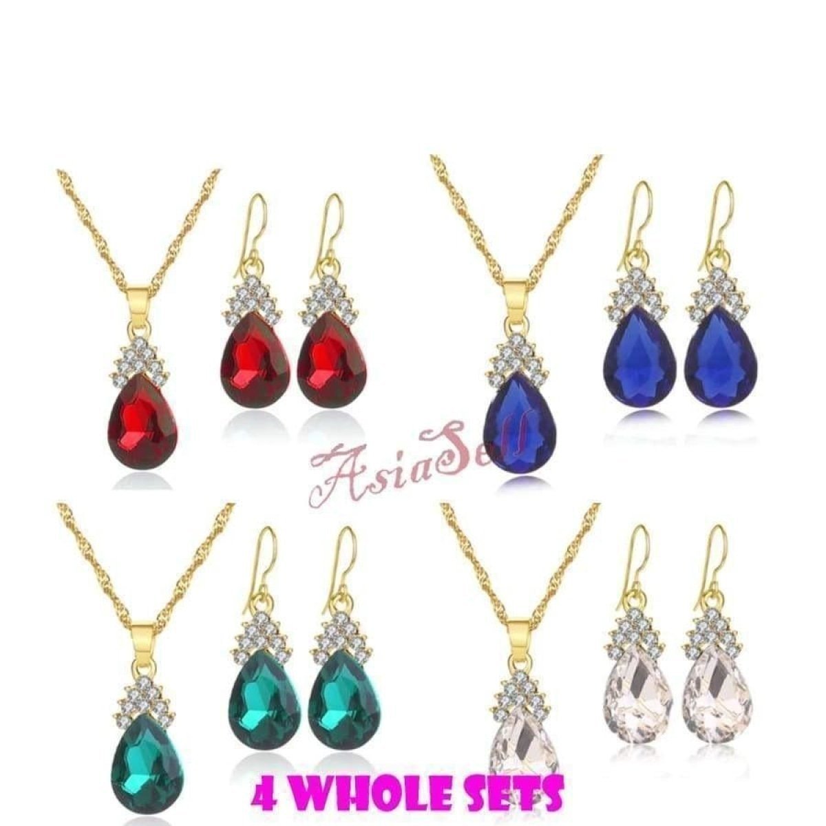 Necklace Earrings All 4 Sets Bridal Beads Party Jewellery Teardrop Accessories - - Asia Sell