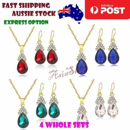 Necklace Earrings All 4 Sets Bridal Beads Party Jewellery Teardrop Accessories - - Asia Sell