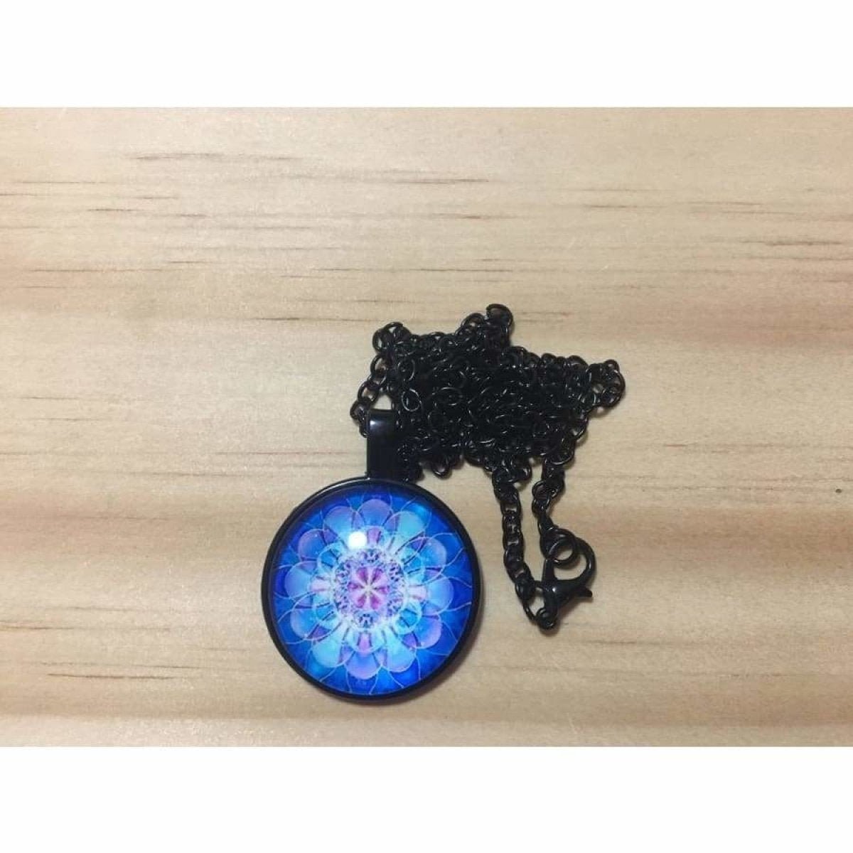 OM Hindu Symbol Necklace Spiritual Mandala Glass Gem Hollow Moon Pendant Choker - F Black Mandala - Asia Sell