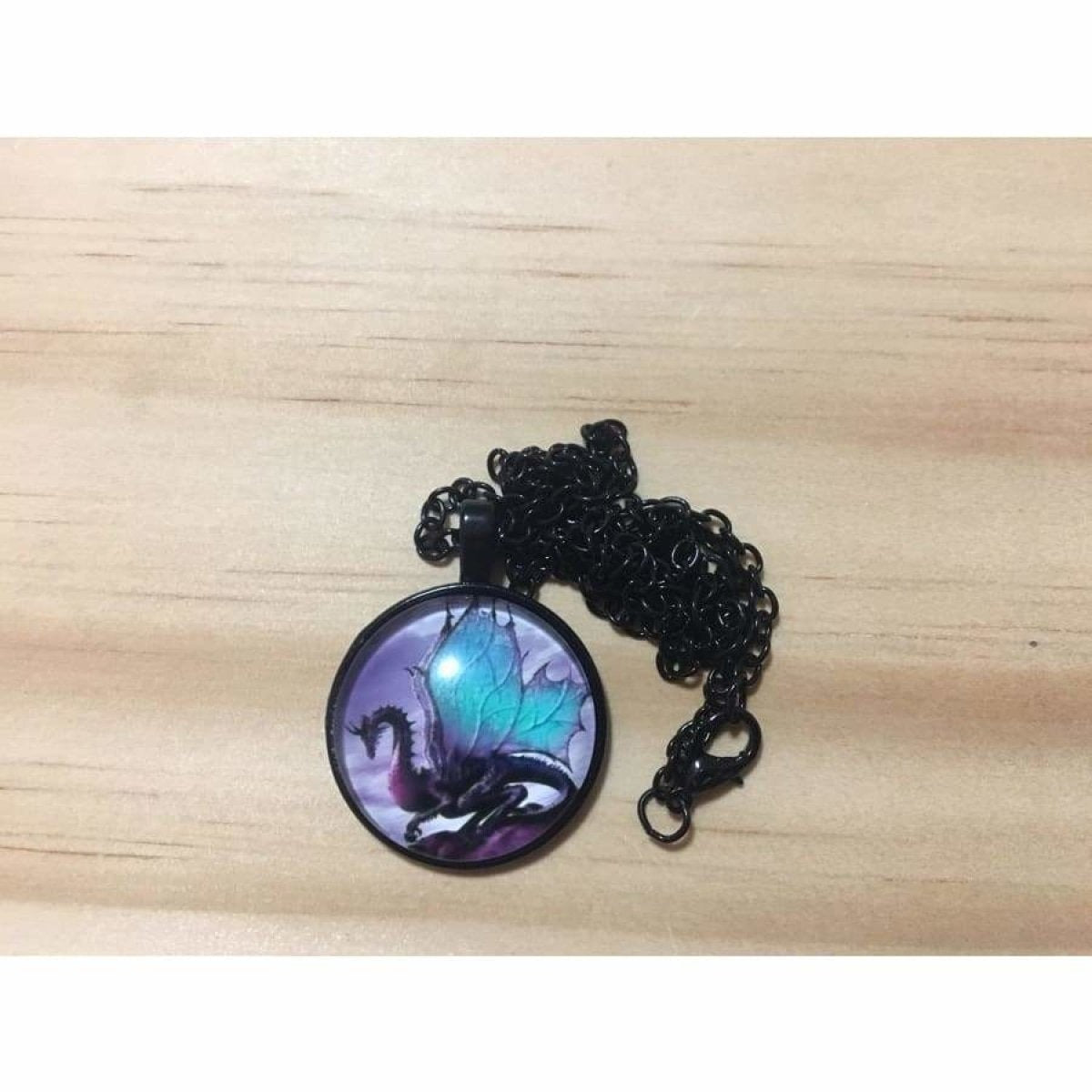 OM Hindu Symbol Necklace Spiritual Mandala Glass Gem Hollow Moon Pendant Choker - P Black Dragon - Asia Sell