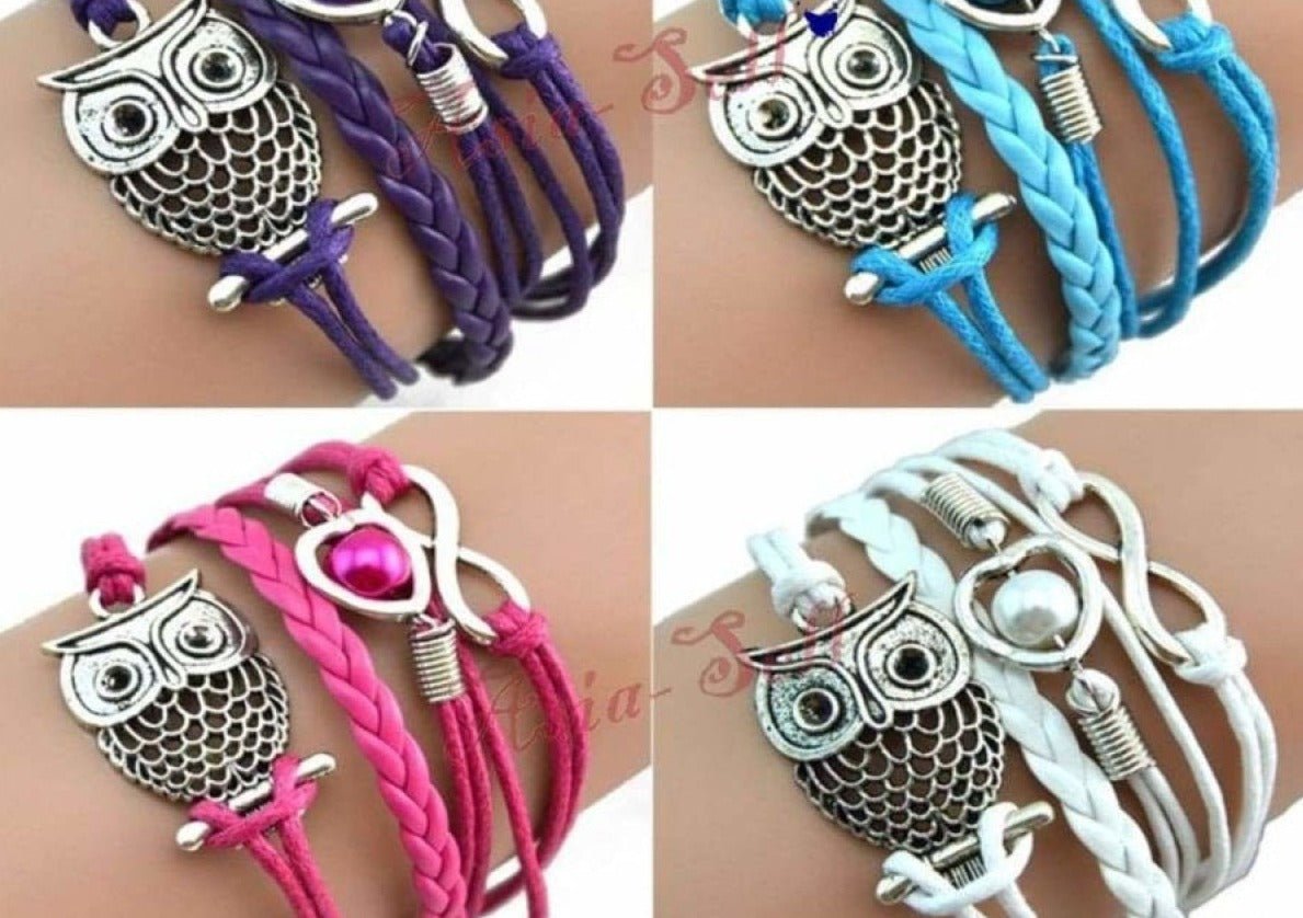 Owl Bracelet Bangle Charms Heart Love Pearl Armband Inifinity 16cm Gift - White - Asia Sell