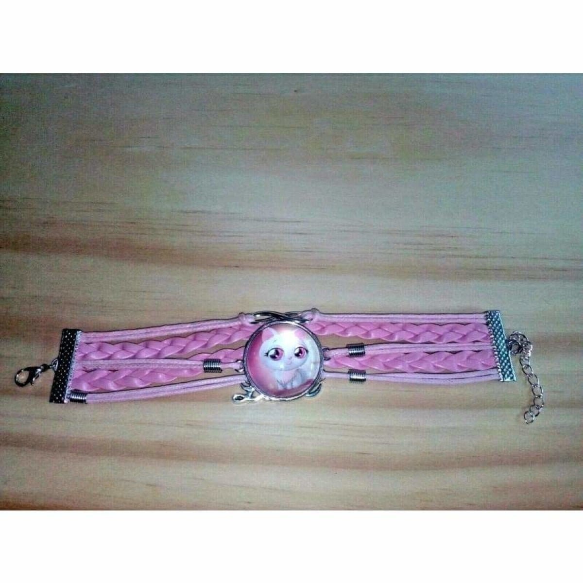 Pink Cat Leather Cuff Bracelet Armband Girls Handmade Rope Wrap Bangles Arm Band - - Asia Sell