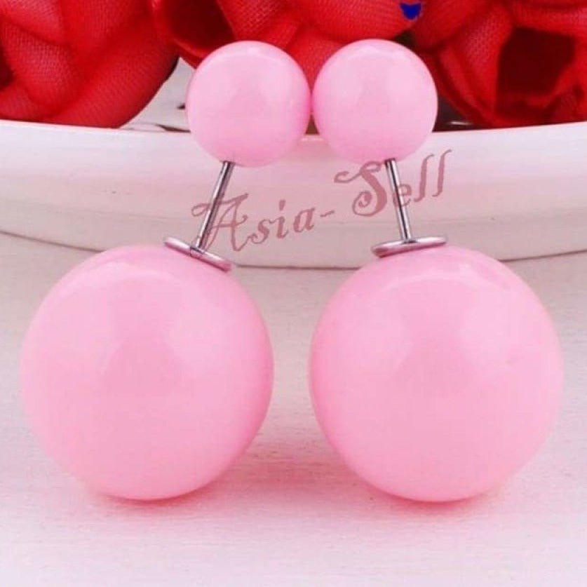 Pink Pearl Stud Earrings Love Hearts Double Sided Round Earring Plastic - - Asia Sell