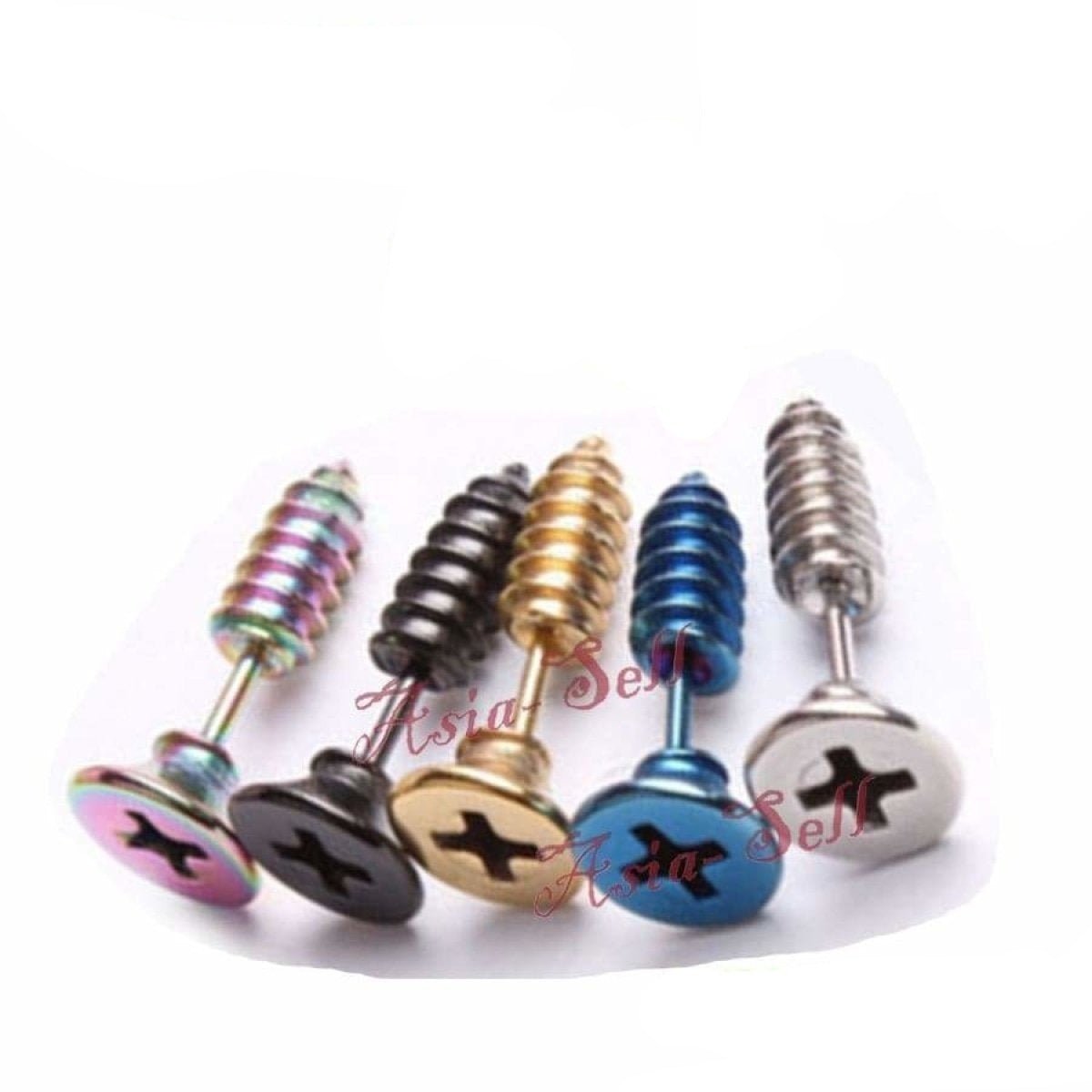 Punk Stainless Steel Stud SCREW Earrings BLUE GOLD SILVER BLACK COLOUR-CHANGING - Blue - Asia Sell