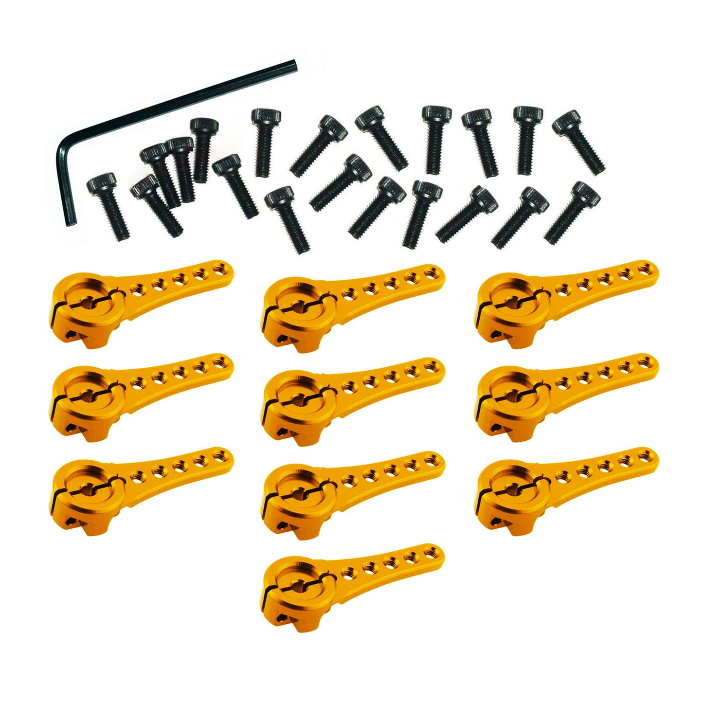 RC Steering Servo Horn Arm 25T Teeth Long RC Car Hex Key - 10pcs Gold + Hex Key - Asia Sell