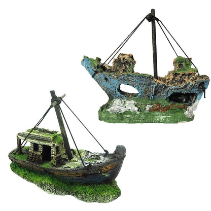 Resin Aquarium Fish Tank Decoration Pirate Shipwreck Ship Wreck Boat Figurine Toy - A - Asia Sell