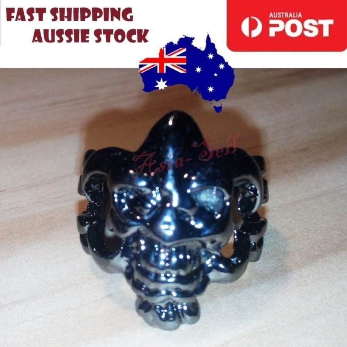 Skull Ring Rings Gold Black Silver Colours Size 6 7 8 9 10 11 - Black Size 10 (code S) - Asia Sell