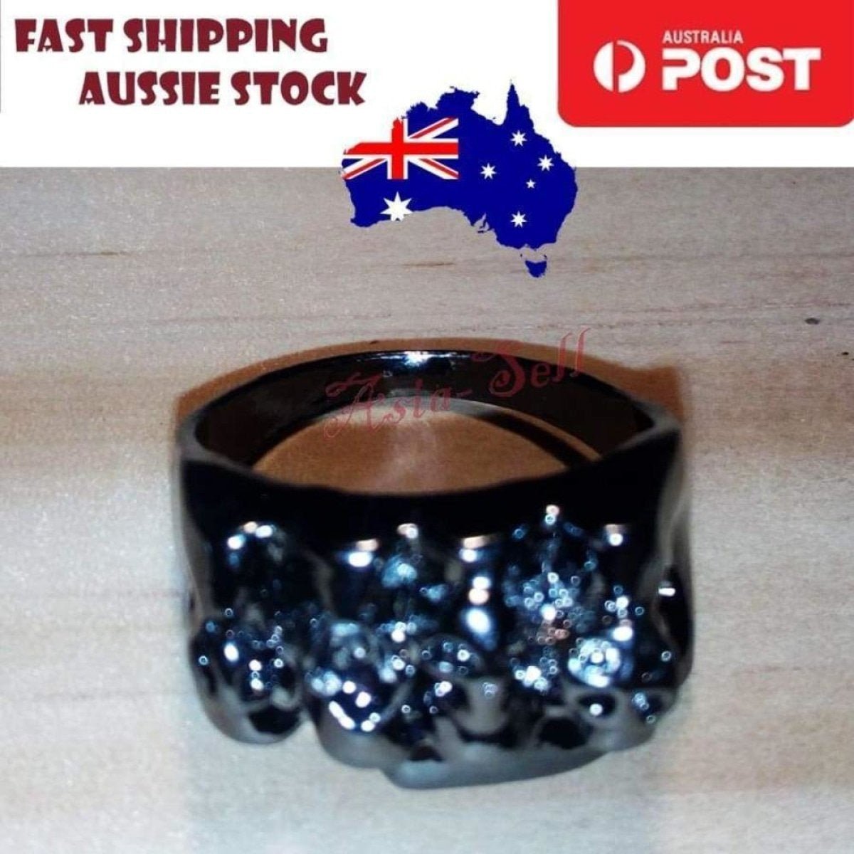 Skull Ring Rings Gold Black Silver Colours Size 6 7 8 9 10 11 - Black Size 10 (code Y) - Asia Sell