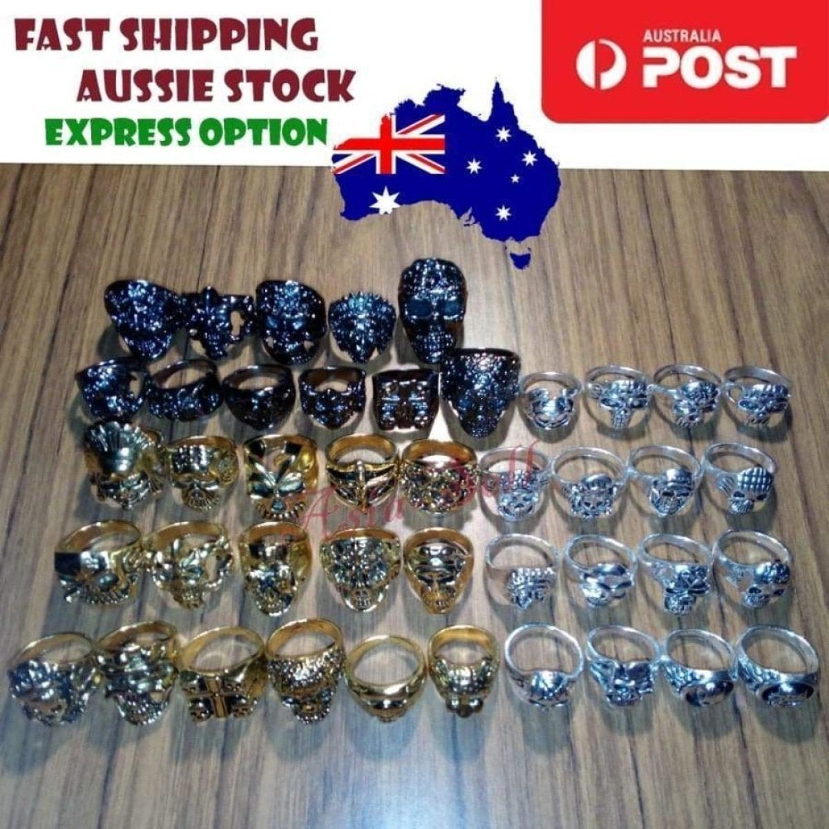 Skull Ring Rings Gold Black Silver Colours Size 6 7 8 9 10 11 - Black Size 8 (code T) - Asia Sell