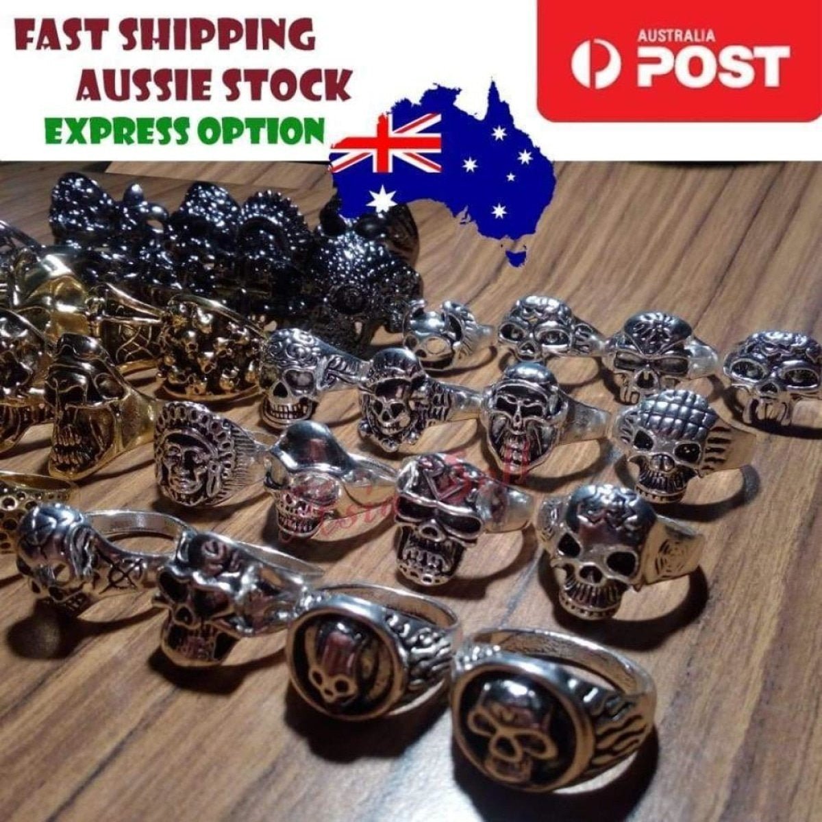 Skull Ring Rings Gold Black Silver Colours Size 6 7 8 9 10 11 - Black Size 8 (code T) - Asia Sell