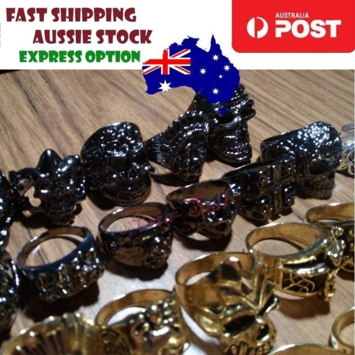 Skull Ring Rings Gold Black Silver Colours Size 6 7 8 9 10 11 - Black Size 8 (code T) - Asia Sell