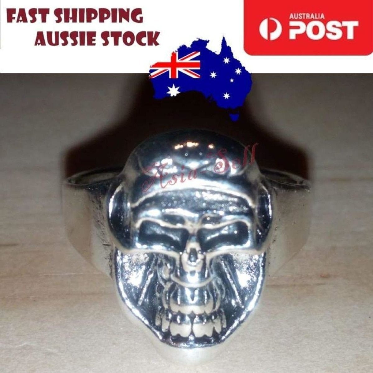 Skull Ring Rings Gold Black Silver Colours Size 6 7 8 9 10 11 - Silver Size 10 (code P) - Asia Sell