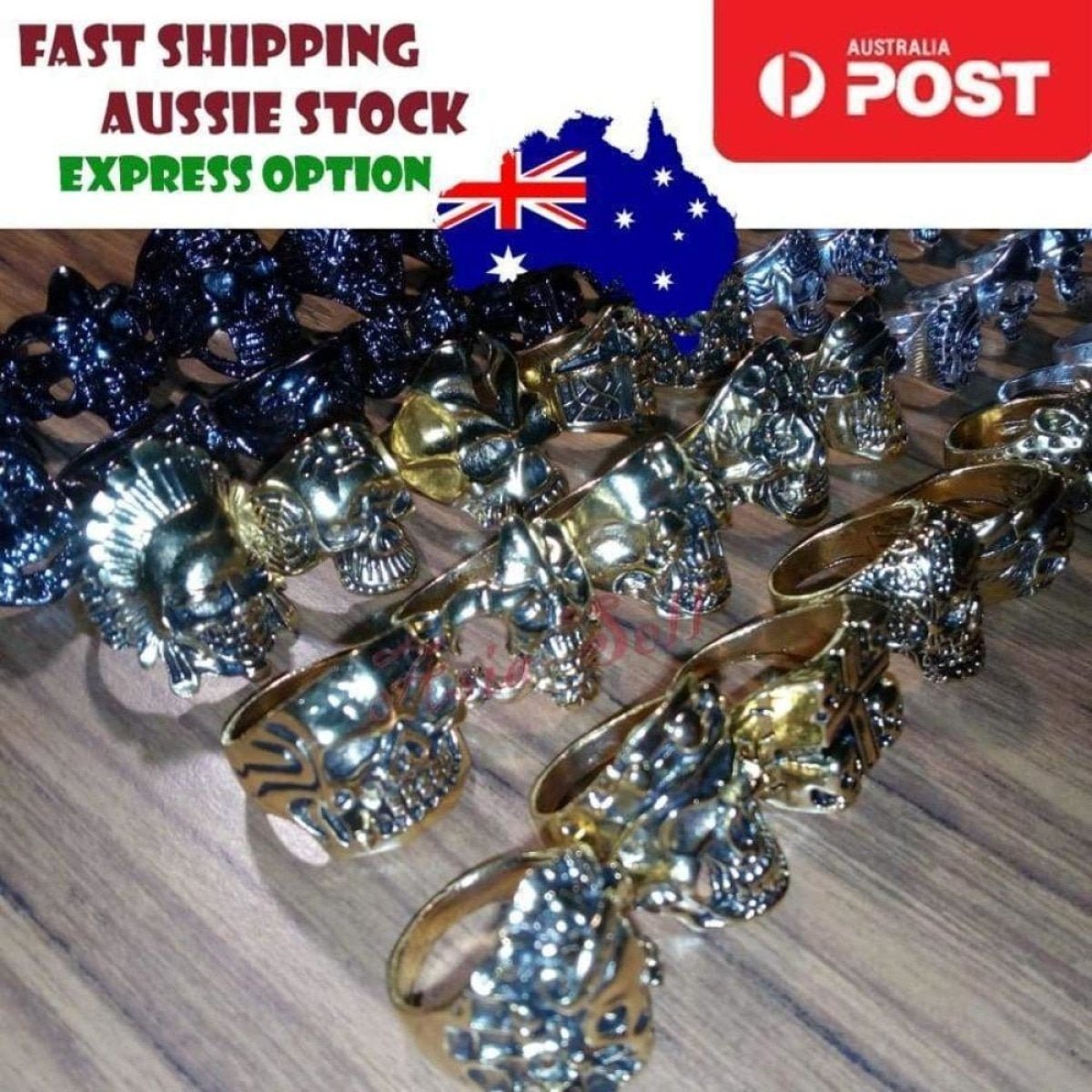 Skull Ring Rings Gold Black Silver Colours Size 6 7 8 9 10 11 - Silver Size 9 (code A) - Asia Sell